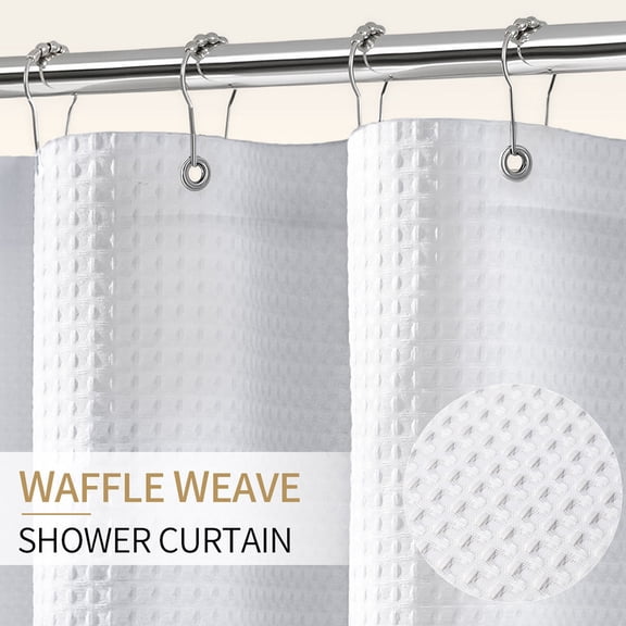 Yiannan Waffle Weave Shower Curtain,Machine Washable & Water-Repellent,Hotel Quality Shower Liner,Standard 72x72 inch,White