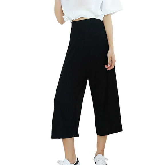 VNKIDY Women's Casual Pants Lightweight Solid Color Wide Leg Culottes High Waisted Loose Fit Cropped Trousers For Effortless Casual Summer Style Relaxed Fit Pants
