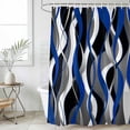 thumbnail image 6 of Blue Black Stripes Shower Curtain Set - 48" x 72" Washable Bathtub Curtain with 12 Hooks, Modern Abstract Ombre Grey White Lines Waterproof Fabric Stall Shower Curtains for Bathroom/Bathtub Décor, 6 of 6