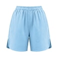 thumbnail image 7 of Sheghy Cotton Shorts Cotton Women Solid Elastic Waist Daily Casual Shorts with Side Storage Pockets Light Blue L, 7 of 7