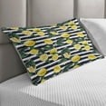 thumbnail image 2 of Modern Quilted Pillowcover, Refreshing Lemons on Horizontal Striped Background Exotic Art, Standard King Size Accent Pillow Cover for Bedroom, 36" x 20", Hunter Green Indigo, by Ambesonne, 2 of 2