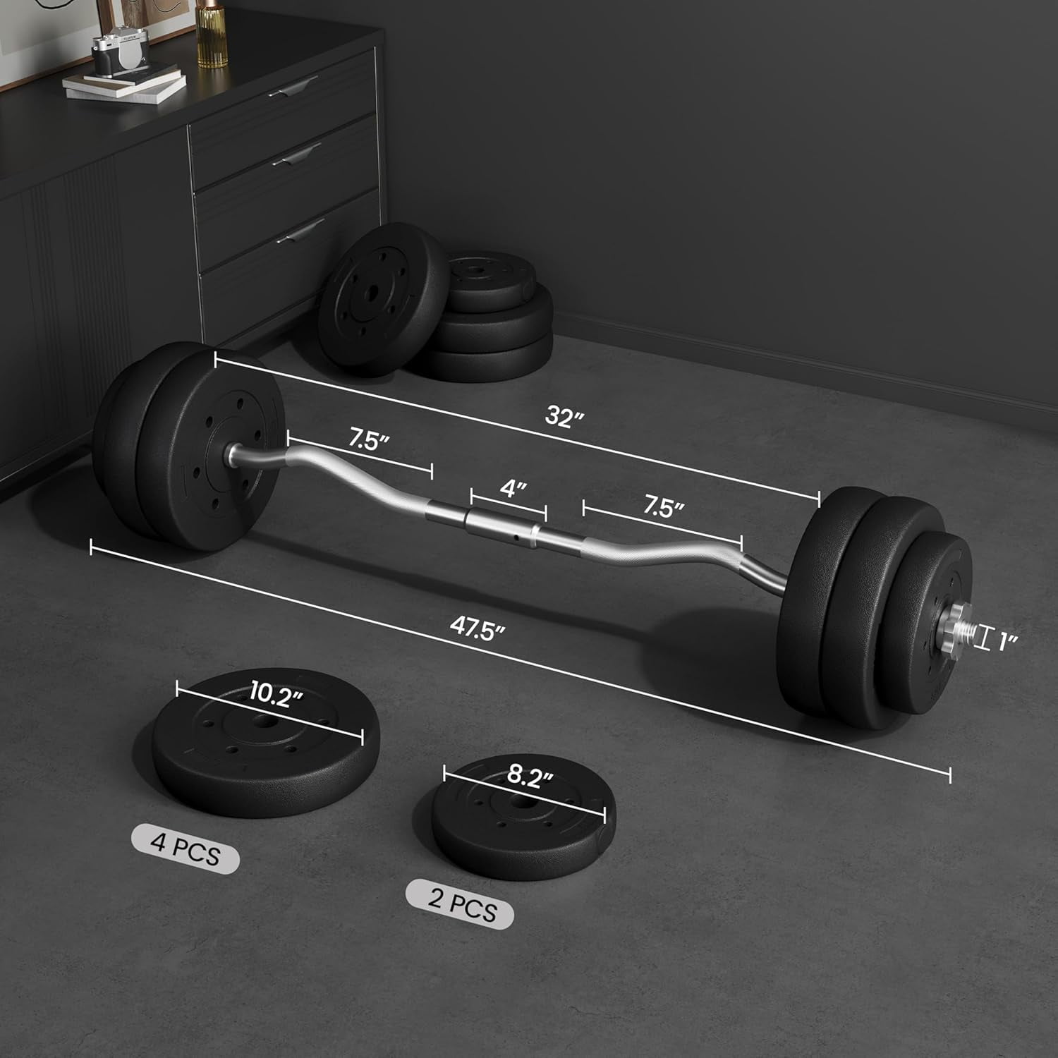 Librala Barbell Set Olympic Curl Bar Weights & 2 Olympic Barbell Clamps Strength Training Bars