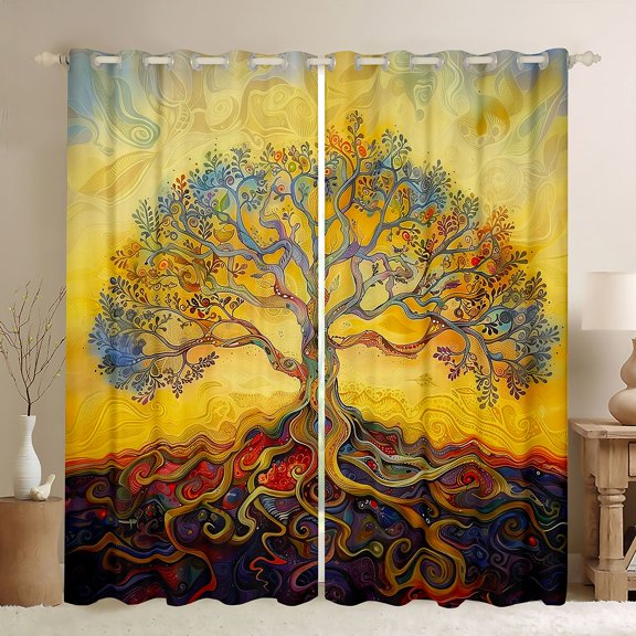 Castle Fairy Boys Girls Tree Of Life Black Out Curtains,Bohemian Theme Curtains Pack of 2 (42x63 Each),Boho Abstract Botanical Plants Bedroom Curtains,Lightweight Room Decor