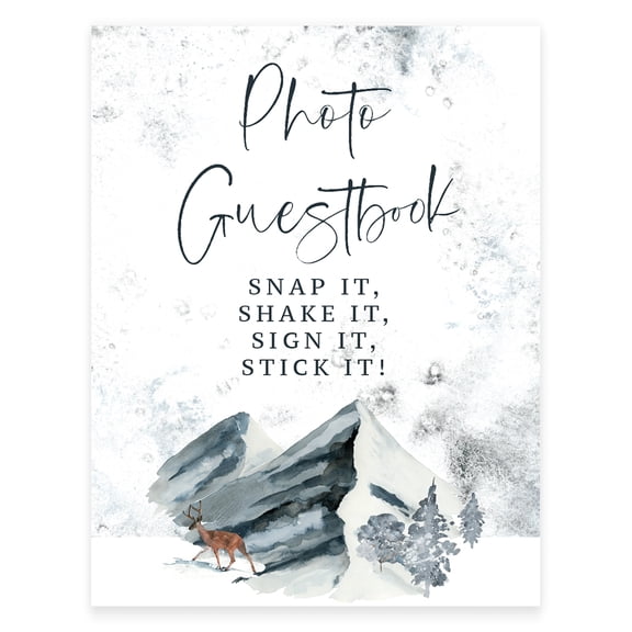 Koyal Wholesale Unframed Winter Snowy Woodland Forest Watercolor Party Sign, Photo Guestbook, 1- Pack