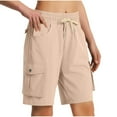 thumbnail image 2 of Xysaqa Bermuda Shorts for Women Knee Length Casual Cargo Shorts with Multi Pockets Comfortable Drawstring Elastic High Waisted Shorts S-2XL, 2 of 8