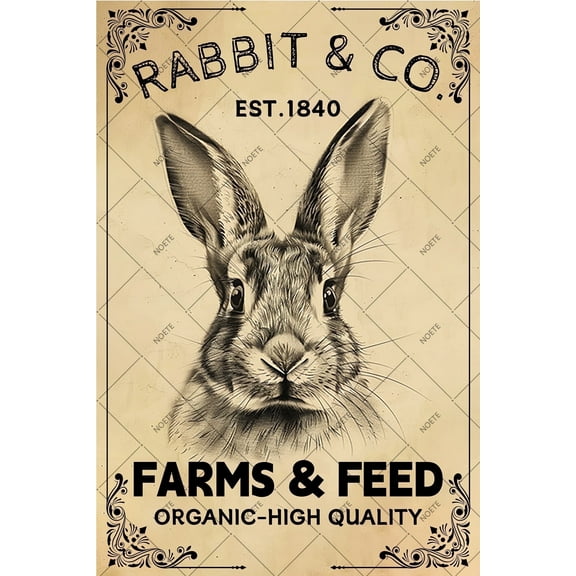 Noete Easter Tin Sign - 8x12 inch Primitive Country Bunny Brown Decorations for Home, Farmhouse, Classroom & Party | Rustic Wall Art, Retro Metal Plaque, Cute Gift for Kids & Family