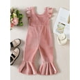 thumbnail image 2 of Bagilaanoe Toddler Baby Girl Velvet Jumpsuit Fly Sleeve Romper Overalls 6M 12M 18M 24M 3T 4T Kids Long Flared Pants Autumn Winter Outfits, 2 of 7