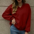thumbnail image 4 of Jalioing V Neck Sweatshirts for Women Loose Basic Long Sleeve Pullover Tops Solid Color Fall Winter Casual Shirts, 4 of 8