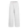 thumbnail image 4 of HKYNLAG Cotton Linen Pants Women Summer Boho Dressy Casual Straight Leg Capri Pants Elastic Waist Beach Trousers with Pockets White 3XL, 4 of 6