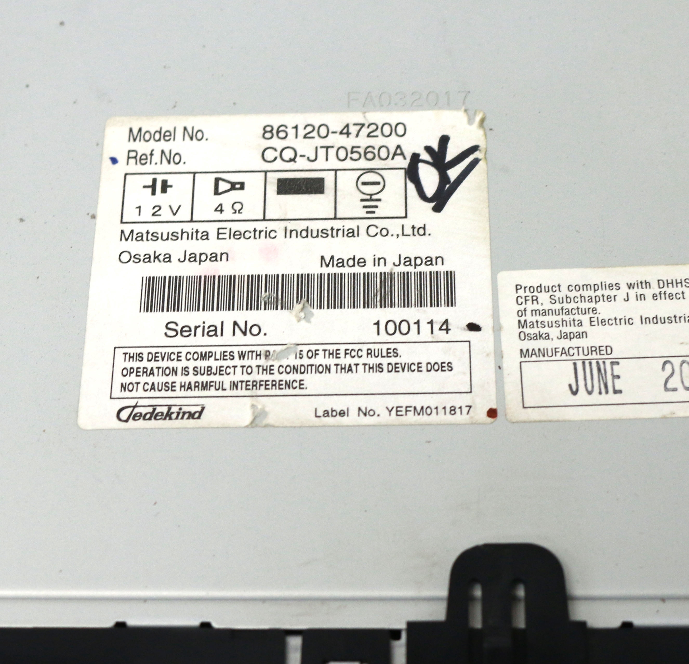 Restored 2006-09 Toyota Prius AM FM Radio mp3 CD Player Part Number 86120-47200 FN 51824 (Refurbished)