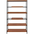 thumbnail image 3 of 5 Tier Wooden Bookshelf with Open Metal Frame, Oak Brown and Black, 3 of 5