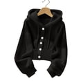 thumbnail image 5 of Meichang Women Hooded Button Front Knit Cardigan Top Drawstring Long Sleeve Loose Soft Knit Sweater Cute Preppy Cardigan Sweaters Black L, 5 of 7