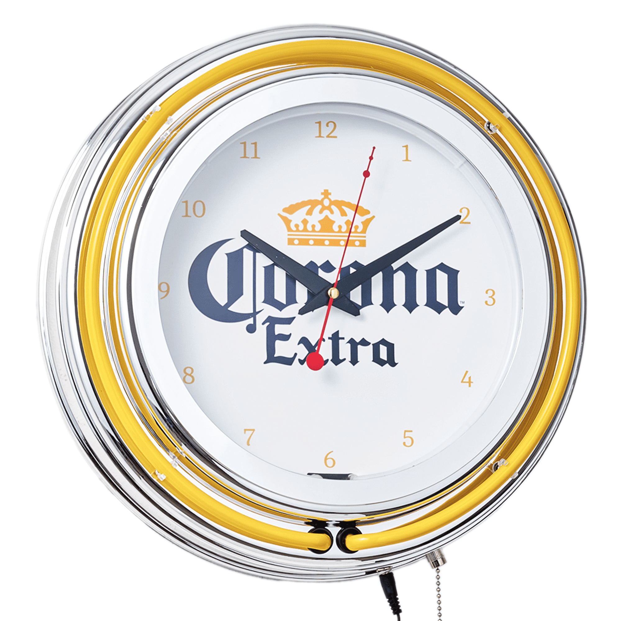American Art Decor Wood Corona Retro Round Neon Wall Analog Clock with Pull Chain - 14.5"