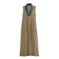 thumbnail image 5 of SAWOBUUN Womens Sleeveless Maxi Dress V Neck Contrast Collar Caftan Dress Casual Loose Fit Cotton Linen Long Sundress with Large Pockets, 5 of 7