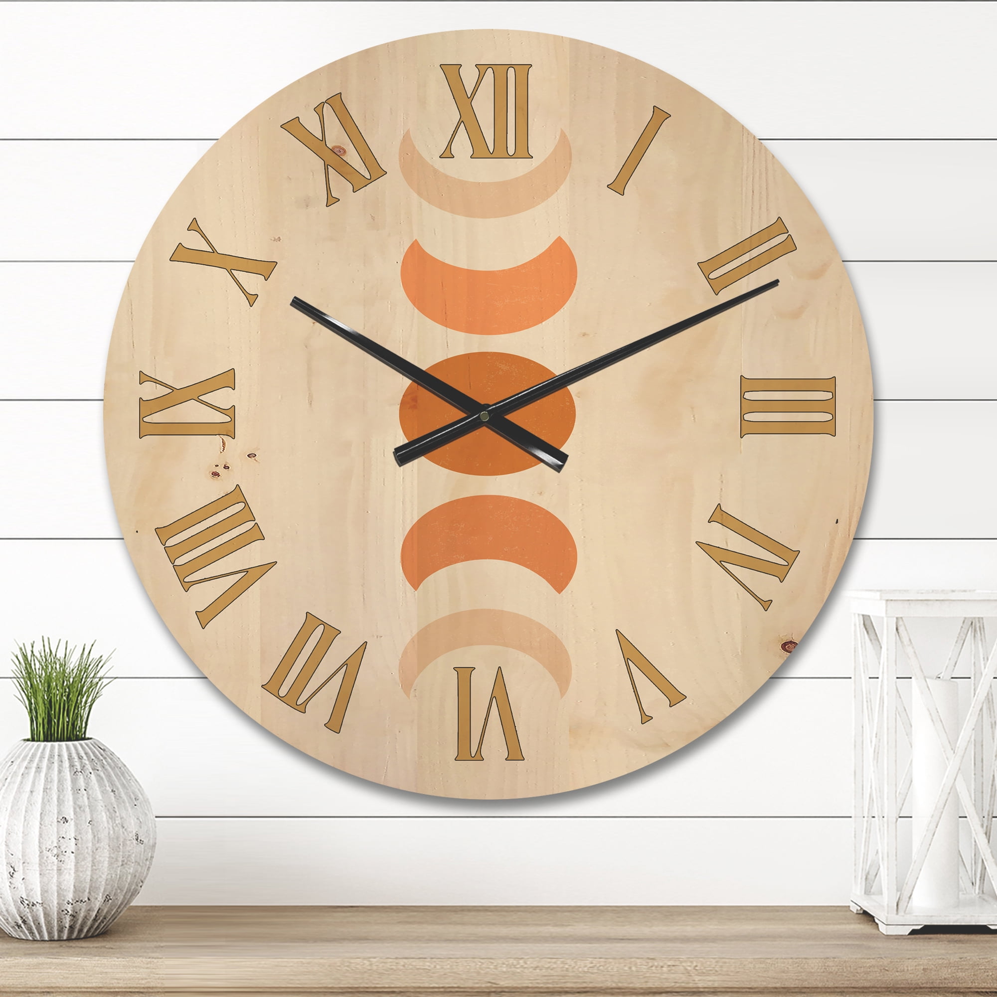 Designart 'Minimalist Different Moon Phases' Modern Wood Wall Clock