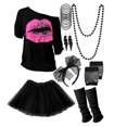 thumbnail image 2 of Traje de los años 90 para mujer, camiseta, calentador de piernas, diadema, arete, collar, guantes de malla, disfraz de los años 80 y 90, accesorios para fiestas temáticas, ropa, fiesta de neón, Carni, 2 of 4