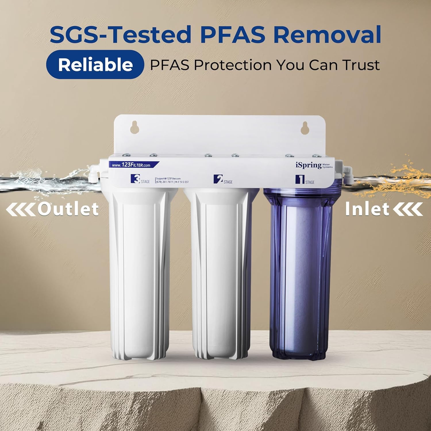 iSpring 3-Stage Under Sink Tankless Water Filtration System, SGS-Tested PFAS Reduction, NSF/ANSI Standards, Long-Lasting Durability, w/ Up to 1-Year Replacement Filter Set (Model: US31-PF)