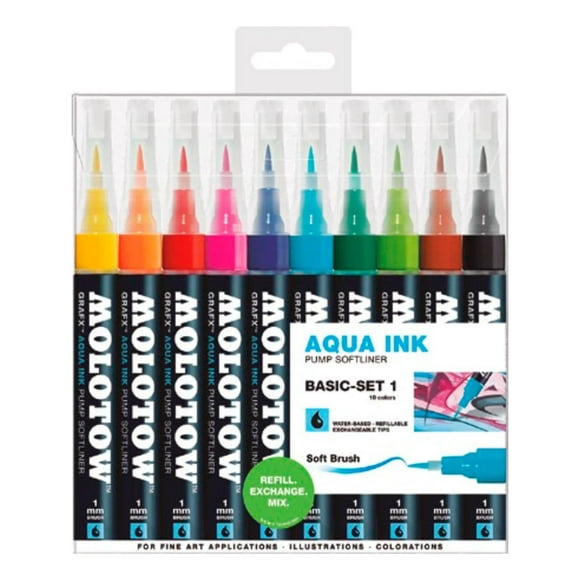 Pack 10 Marcadores Acuarelables Molotow Aqua Ink 1mm multicolor