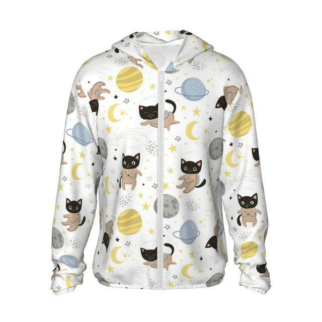Disketp Mignon Chat pour Hommes Protection Solaire Chandail à Capuchon Performance Manches Longues Pêche Extérieur Léger-3x-Grand