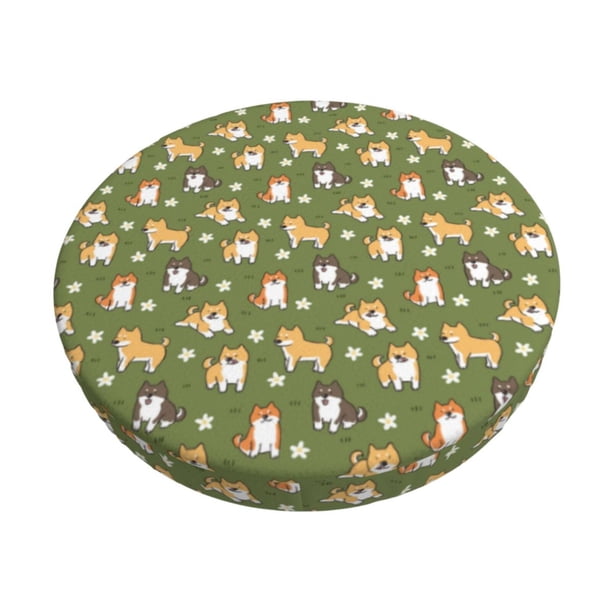 Disketp Shiba Inu Dog And Flower Funda Redonda para Taburete, Funda de Cojín para Silla de Bar Suave y Elástica-13 inch
