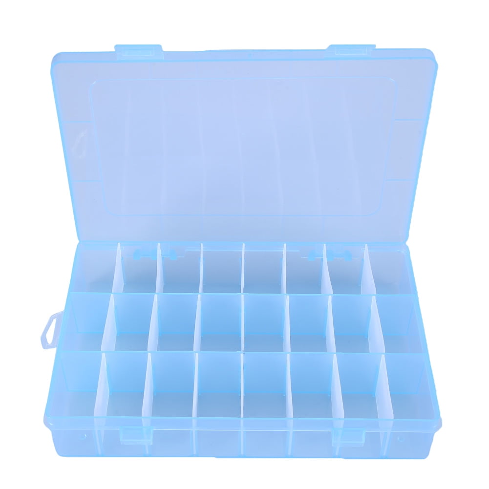 NFTIGB 24 Grids Plastic Jewelry Adjustable Box Detachable Organizer Beads Earrings Storage Case with Removable Dividers, Dust-Proof Cover, Blue, 7.87 x 5.12 x 1.38 inches / 20 x 13 x 3.5 cm