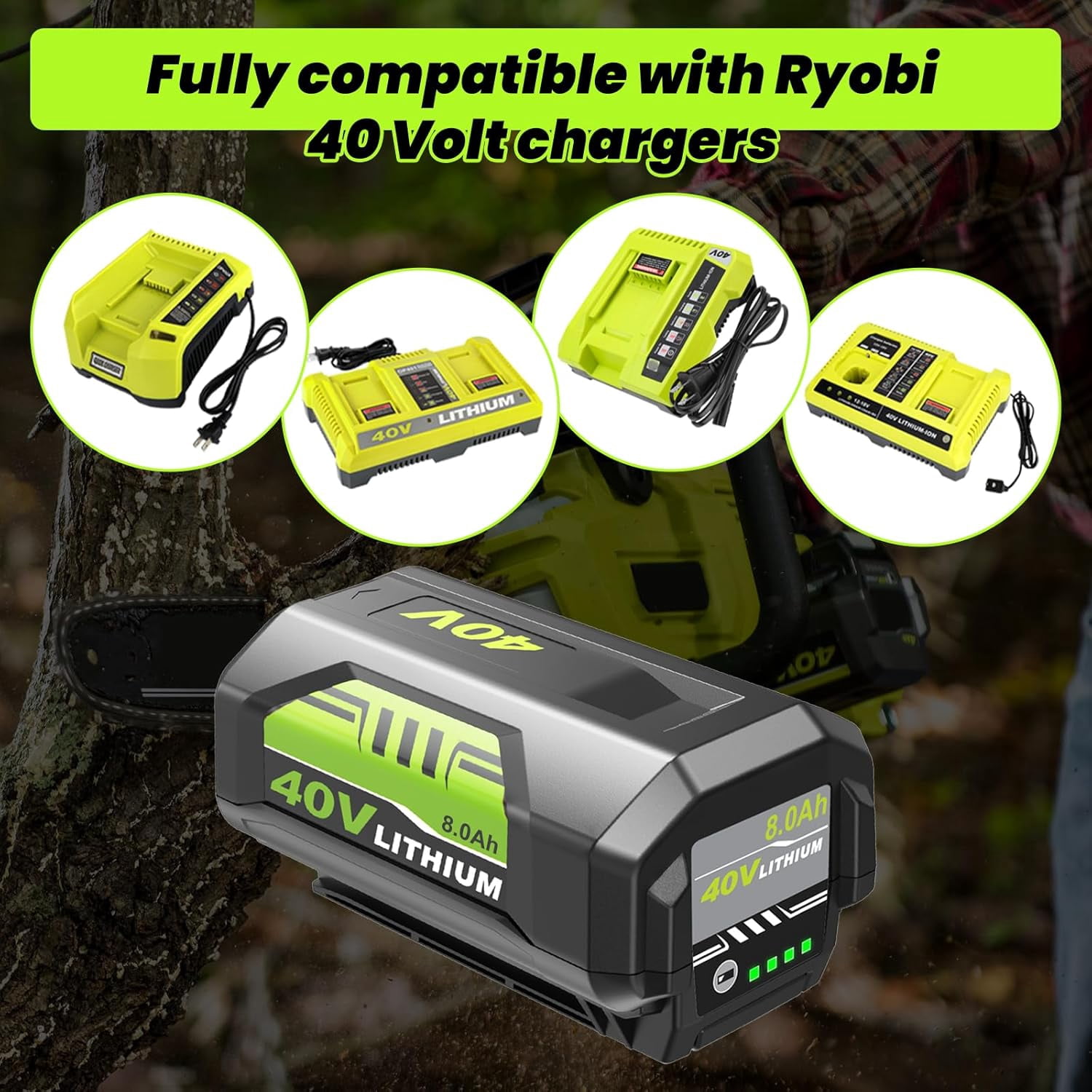 2Pack 40v 8000mAh Replacement for Ryobi 40V Battery 8.0Ah Compatible with Ryobi 40 Volt Battery Lithium OP4026A OP4040 OP40201 OP4050A OP4015 OP40261 OP4030 OP40401 OP4060 Power Tools