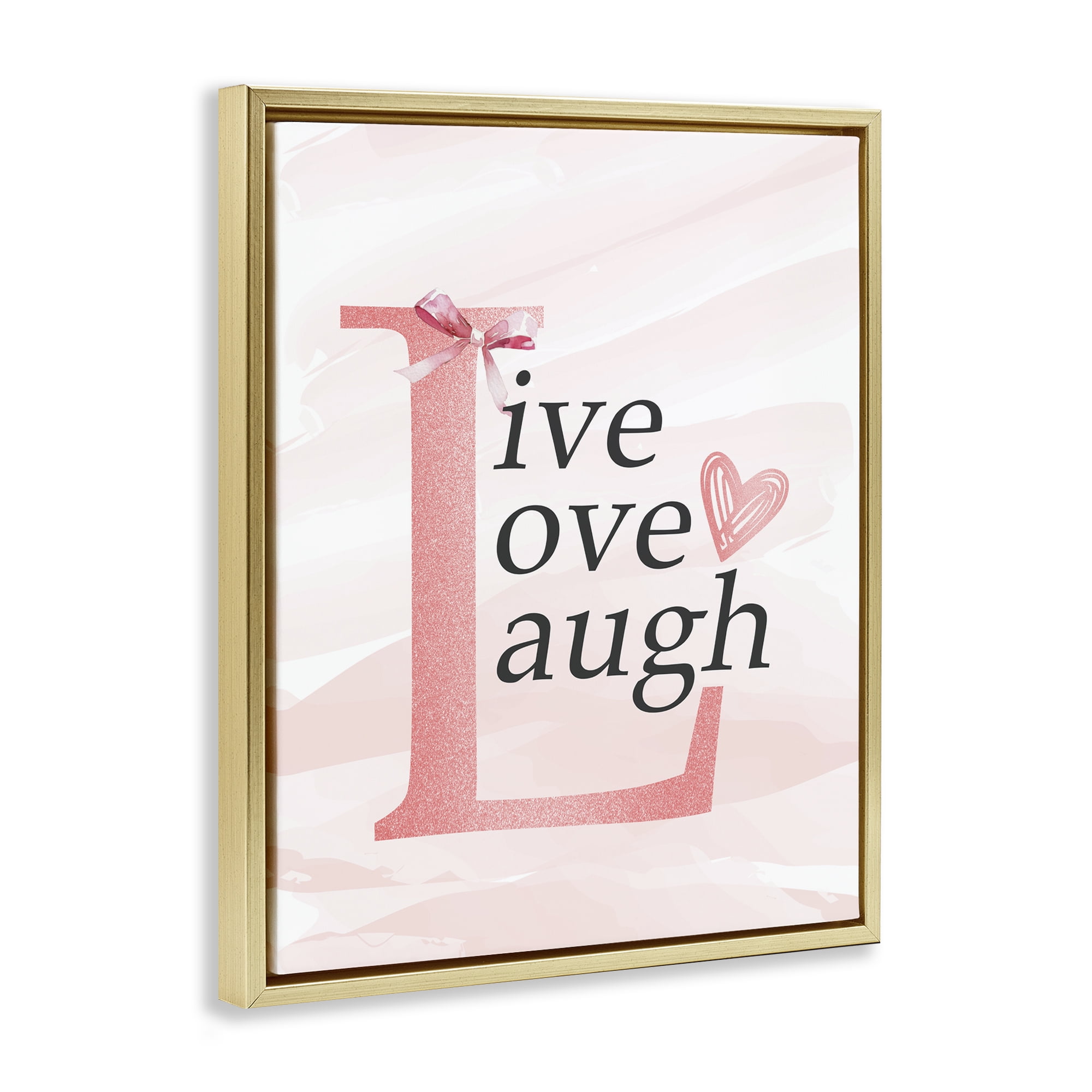 Live Love Laugh Pastel Gold Framed Floater Canvas Wall Art, design by Kim Allen