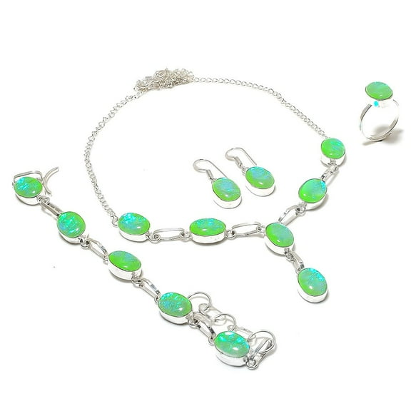 Natural Green Triplet Opal Gemstone 925 Sterling Silver Jewelry Set