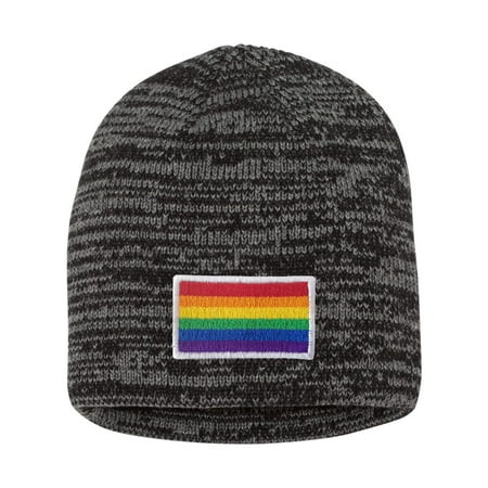 

Adult Rainbow Gay & Lesbian Pride Flag Embroidered Marled Knit Beanie Cap