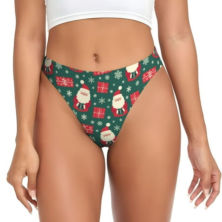 Rateoe Santa Claus Pattern Seamless Women Underwear Thongs No Show Ladies Thong No Line Breathable Comfortable Panties Undies for Women-Large