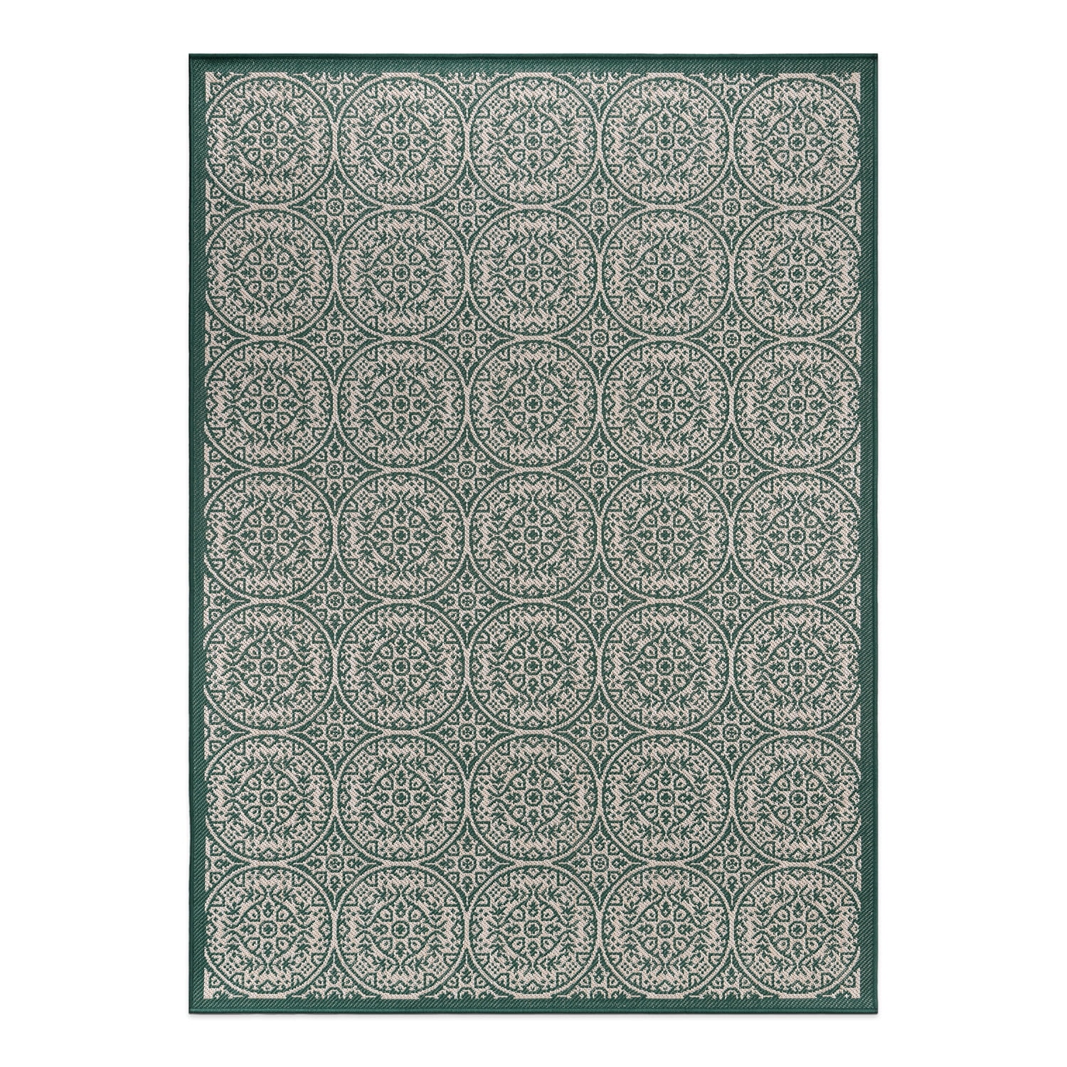 World Rug Gallery Transitional Floral Circles Textured Flat Weave Indoor/Outdoor Area Rug - GREEN 5' X 7'