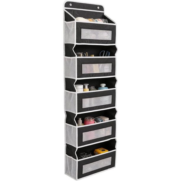 Organizador de Armario Colgante, 5 Estantes sobre la Puerta de Almacenamiento con 10 Bolsillos para la Organización del Armario de Dormitorio, 40x14x146cm (Negro)