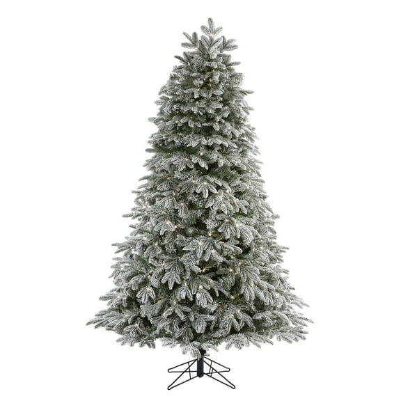 Nearly Natural 7ft. Flocked Colorado Mountain Fir Artificial Christmas Tree with 700 Warm White Microdot (Multifunction) LED Lights with Instant Connect Technology and 1455 Bendable Branches