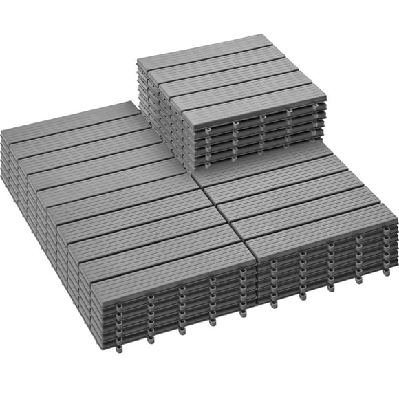 PrimeZone 27 PCS Plastic Interlocking Patio Deck Tiles - 12"" x 12"" Waterproof Indoor Outdoor Flooring Patio Floor Decking for Balcony Backyard Garden & Poolside All Weather Use Grey
