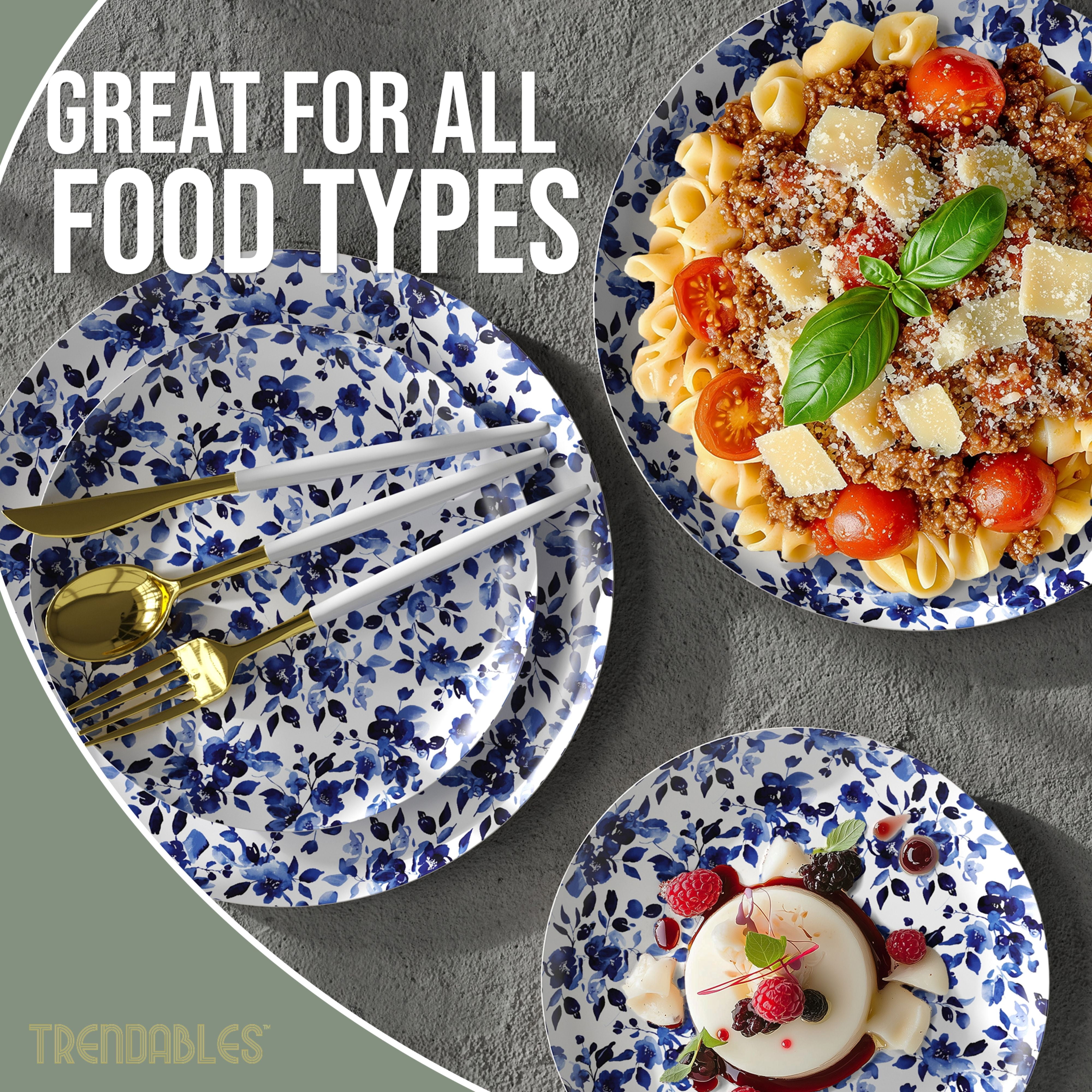 Crown Display Heavy Duty Paper Plates Set for 32 Guests, 64 Fancy Disposable Plates, Bluebelle