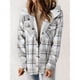 thumbnail image 5 of Chaqueta de Cuadros para Mujer, Larga, Botones, Capucha de Forro , Abrigo Cálido Cuadros Blancos L, 5 of 7