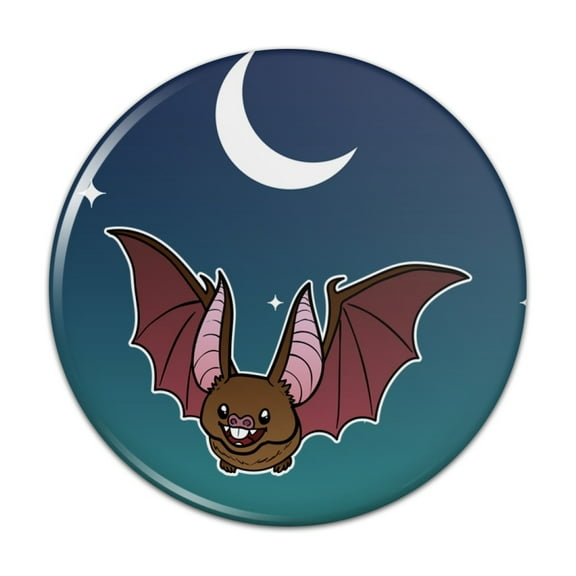 Cute Bat Cartoon Flying at Night Pinback Button Pin