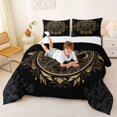 thumbnail image 3 of Manfei Vintage Black Gold Stars Full Size Comforter Sets,Bohemian Flowers Bedding Comforter Set,Black Reversible,3-Piece,1 Comforter and 2 Pillowcases, 3 of 7