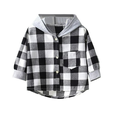 

Meresysid Cardigans Jacket for Infant Toddler Boys Girls Baby Teen Children s Fashionable Casual Loose Checkered Button Long Sleeved Hooded Casual Black