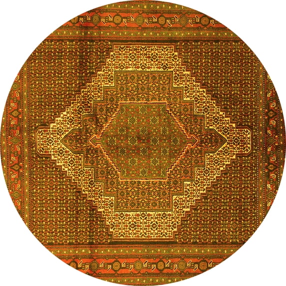 Ahgly Company Machine Washable Indoor Round Medallion Yellow Traditional Area Rugs, 8' Round