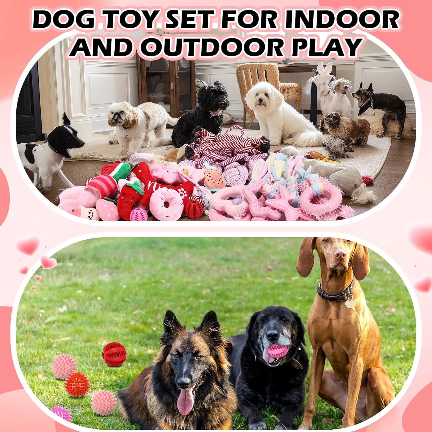 60 Pcs Squeaky Dog Toys Bulk Stuffed Plush Chew Toys Puppy Teething Rope Cute Spiky Chew Ball for Small Dog Pet Teething Gift(Pink Style)