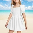 thumbnail image 2 of ZHOGXU Summer Girls Chiffon Ruffle Mini Dress Square Neck Short Sleeve Solid Color A-Line Dress Trendy Boho Beach Vacation Fashion Sundress, 2 of 5
