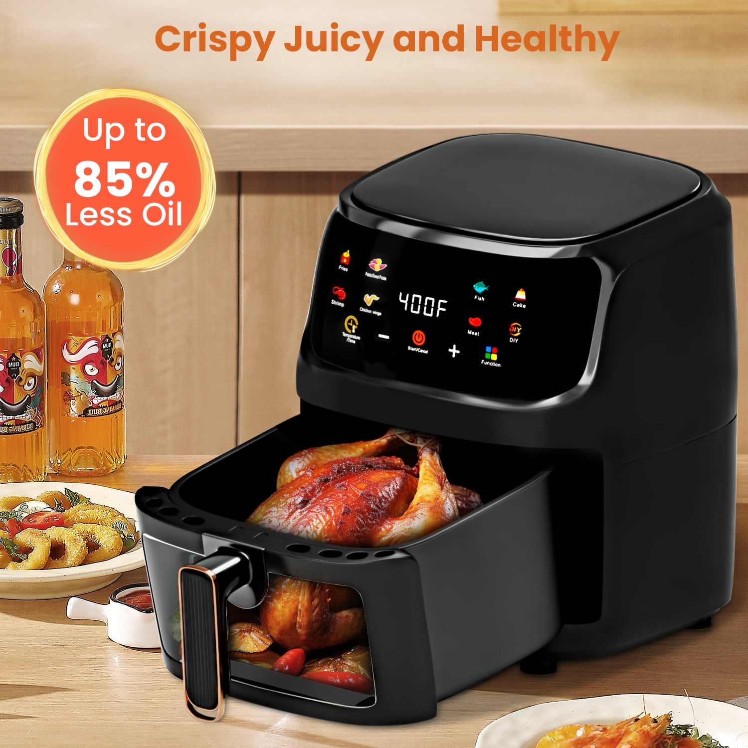 Large Capacity Air Fryer With Smart Touch Panel And High Borosilicate Glass  Liner - Perfect For Roasting French Fries And Chicken Legs, Adjustable Time  And Temperature - Temu Germany