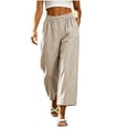 thumbnail image 3 of HomeDM Capris Pants for Women Wide Leg Pants with Pockets High Waisted Khaki Lounge Work Trousers Size L, 3 of 10
