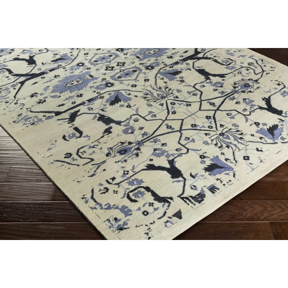 Hauteloom Doraville Wool Living Room, Bedroom Area Rug - Traditional - High Pile - Black, Blue, Sage - 4' x 6'