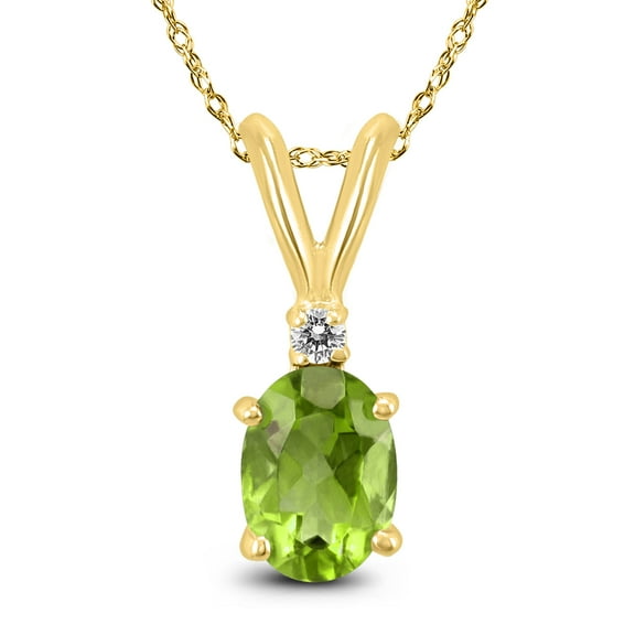 SZUL Women's 14K Yellow Gold 8x6MM Oval Peridot and Diamond Pendant