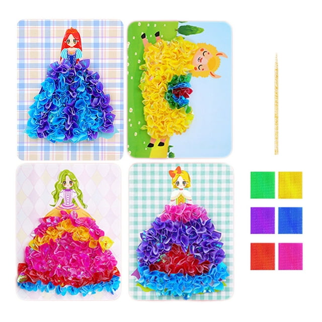 4 Pcs Kids Princess Dress Up Theme Art And Crafts Set For Boys Age 4-12 Puzzle Poke In Painting DIY Animals Toy Gift For Activity Game Birthday