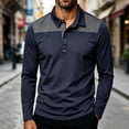 thumbnail image 2 of Kvture Fall Tops for Men Casual Stylish Color Block Long Sleeve Lapel Collar Button up Shirts for Business Office Work Golf Navy Pullover XL, 2 of 7