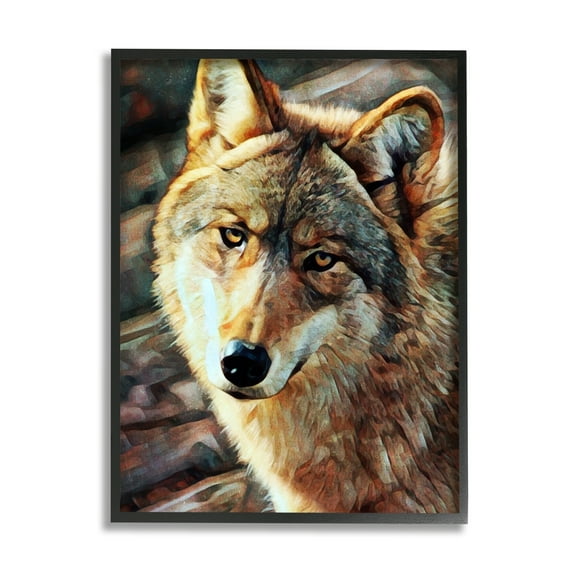 Stupell Wolf Gazing Wildlife Animal Portrait Animals & Insects Painting Black Framed Art Print Wall Art