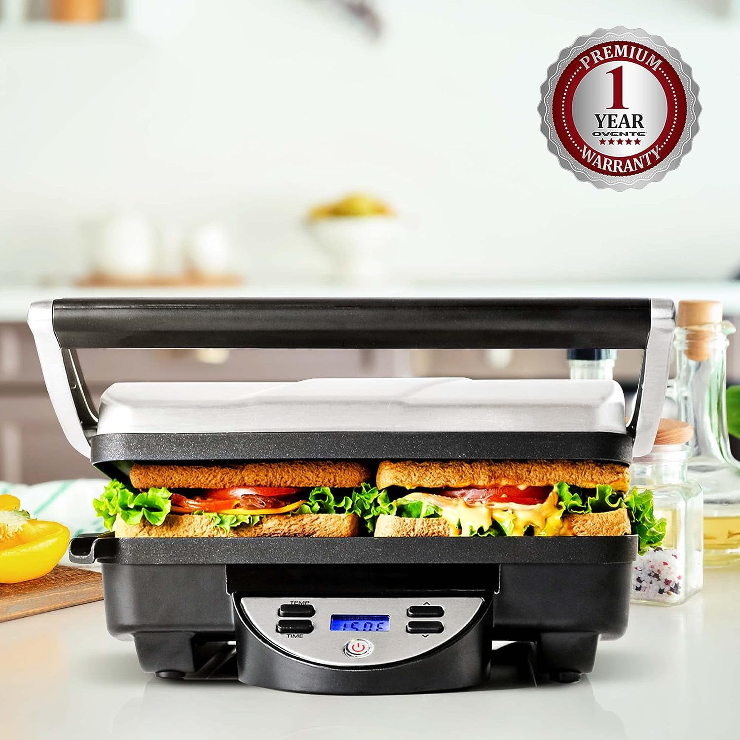Ovente Electric Indoor Panini Press Grill with Non-Stick Double Flat  Cooking Plate Countertop Sandwich Make Silver GP0620BR